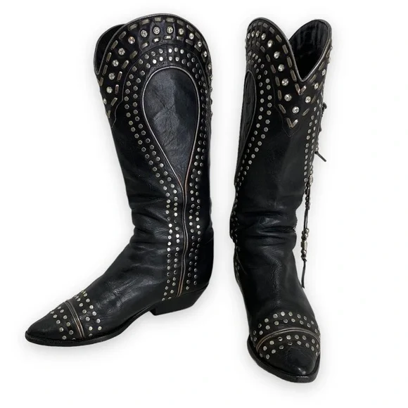 El Vaquero -  Studded Rhinestone Tassel Black Boots- - 7 - Picture 5 of 15